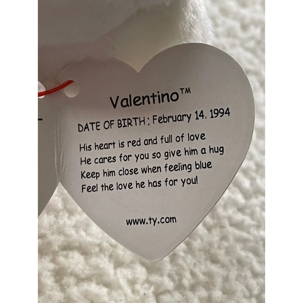 Ty Valentino Beanie Baby 1994 White Bear Plush Red Heart Ribbon‎ Vintage